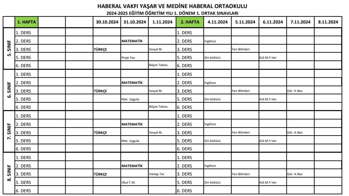 ORTAK SINAV TAKVİMİMİZ AÇIKLANDI